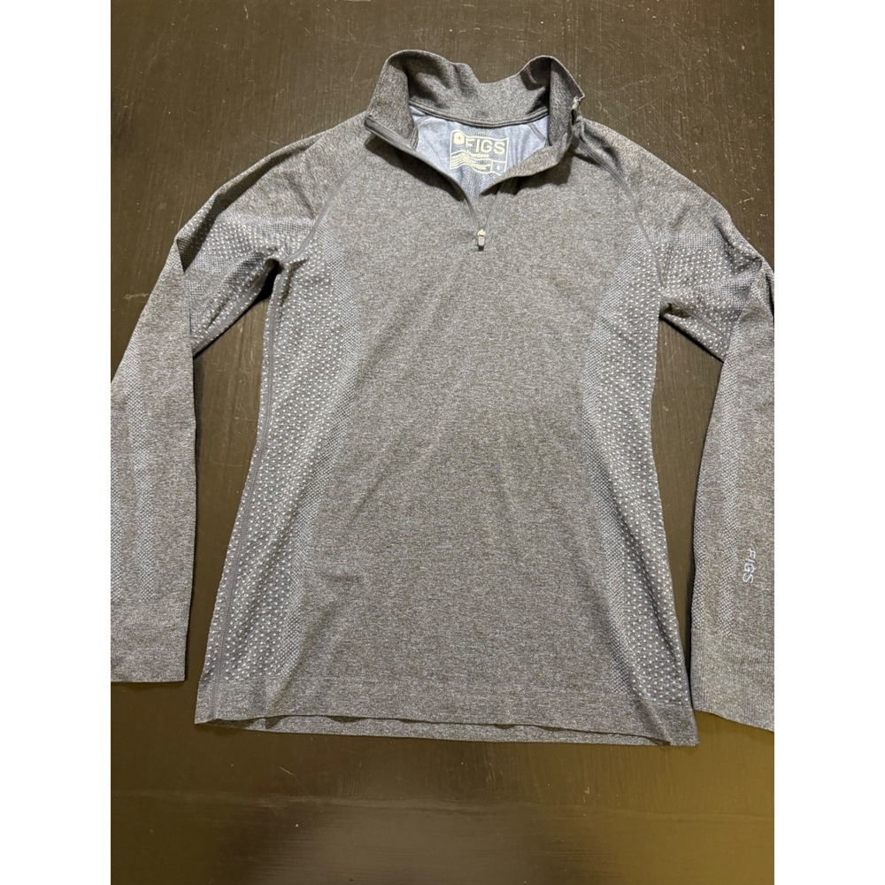 FIGS Seamless Quarter Zip Long Sleeve Top Gray Heathered Athletic Small